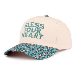 Bless Your Heart Two Tone Canvas Cotton Cap Turquoise Cougar Print NEW